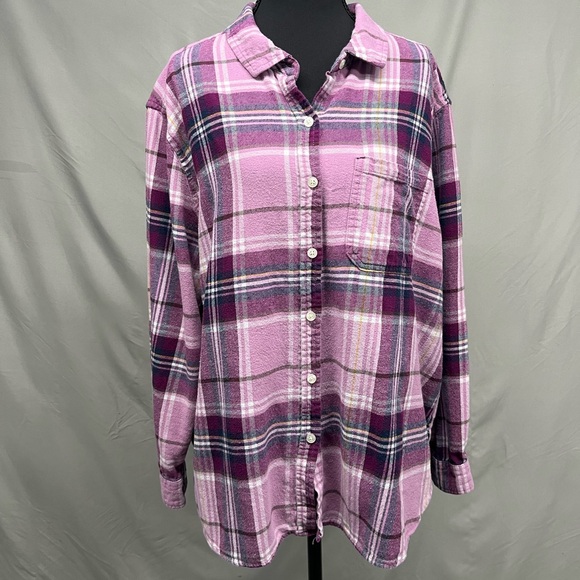 GAP Tops - Gap Purple Plaid Flannel Button-Up Shirt XXL